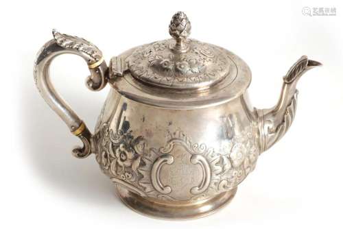 A VICTORIAN LARGE SILVER TEAPOT