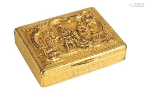 A 19TH CENTURY CONTINENTAL CAST SILVER GILT SNUFF BOX