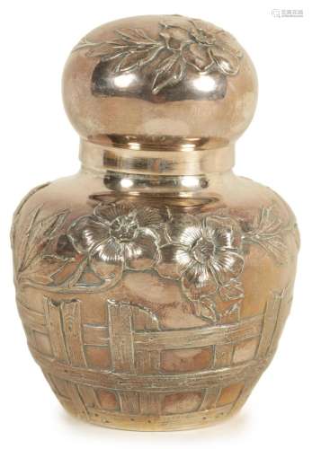 AN ART NOUVEAU EUROPEAN SILVER WISKEMANN TEA CADDY