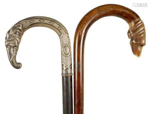 A LATE 19TH CENTURY ART NOUVEAU SILVER TOPPED WALKING STICK