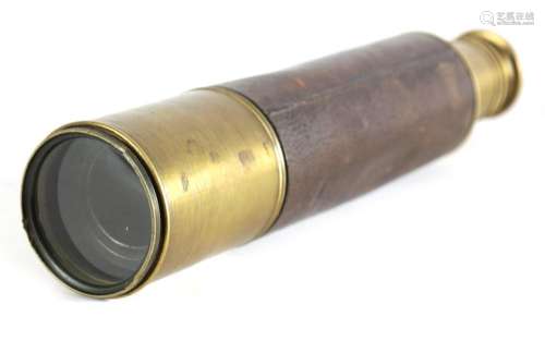 A LATE 19TH CENTURY FOUR DRAW LEATHER BOUND TELESCOPE