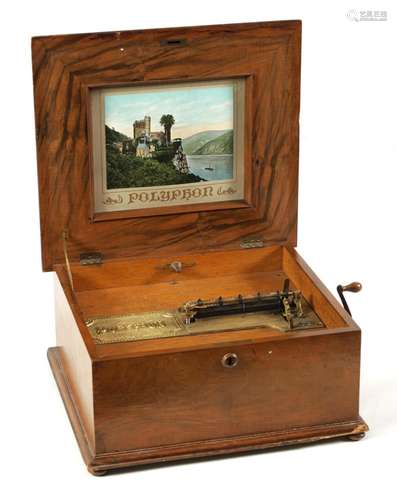 A LATE 19TH CENTURY WALNUT POLYPHON MUSIC BOX