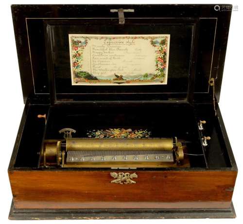 A LARGE LATE 19TH CENTURY 10-AIR SWISS CYLINDER MUSIC BOX