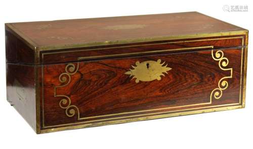 A REGENCY BRASS INLAID ROSEWOOD WRITING BOX