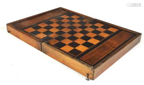 A 19TH CENTURY INLAID FOLDING CHESS/BACKGAMMON GAMES BOARD