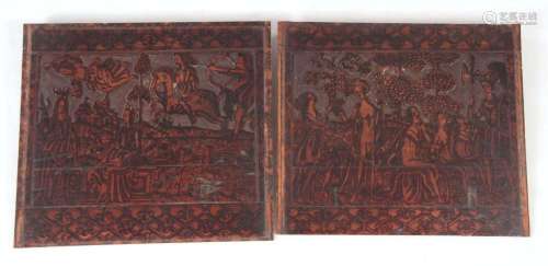 AN INTERESTING PAIR OF 16TH CENTURY ITALIAN CARVED AND INK W...