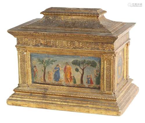 A 17TH/18TH CENTURY ITALIAN CARVED GILT WOOD CASSONE