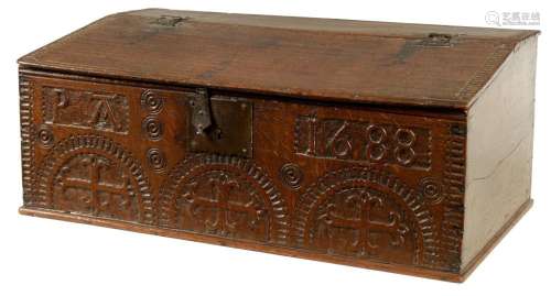 A LATE 17TH CENTURY DATED WESTMORELAND OAK BIBLE BOX