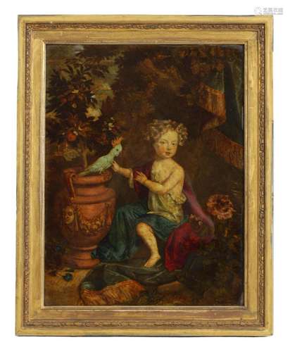 AN 18TH CENTURY REVERSE PAINTED GLASS PRINT