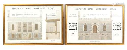 A PAIR OF 19TH CENTURY ARCHITECTS WATERCOLOUR DRAWINGS OF EB...