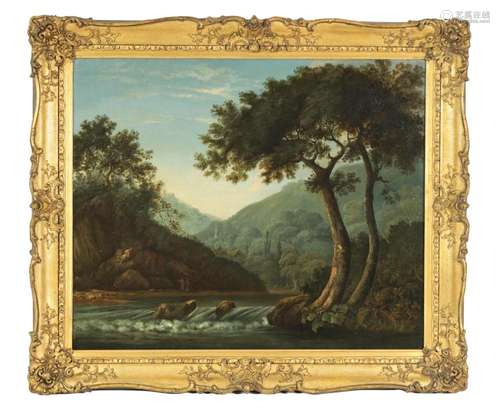 A 19TH CENTURY RIVER LANDSCAPE OIL ON CANVAS