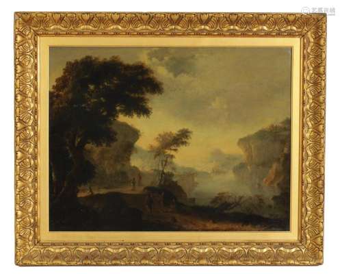 A 19TH CENTURY OIL ON CANVAS DEPICTING A MOUNTAINOUS LANDSCA...
