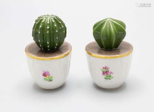 2 Kakteen als Tischdekoration / 2 decorative cacti with pot,...