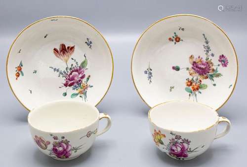 Zwei Tassen mit Untertassen / Two cups with saucers, Franken...