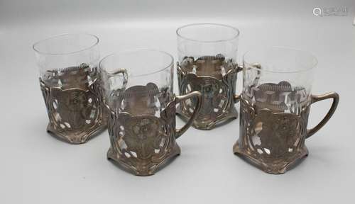 4 Jugendstil Teeglashalter / A set of 4 Art Nouveau tea glas...