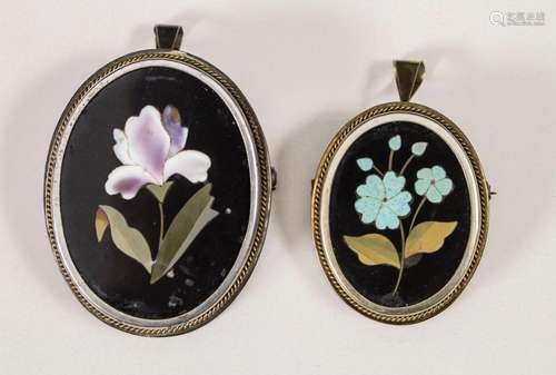 Pietra Dura Brosche/Anhänger 'Iris' und 'Blaue Blume' / Two ...