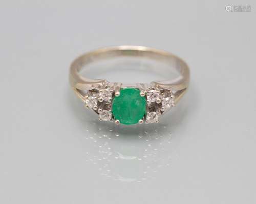 Damenring mit Diamanten und Smaragd / A ladies 14 ct gold ri...