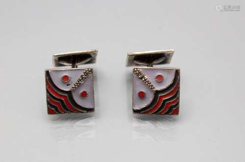 Art Déco Manschettenknöpfe / A pair of Art Deco silver cuffl...