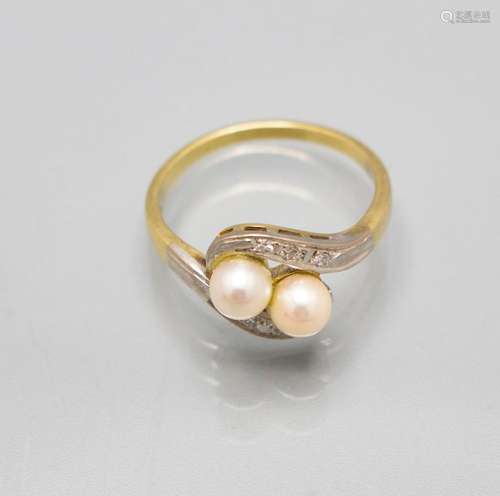 Damenring mit Perlen und Brillanten / A ladies 14 ct gold ri...