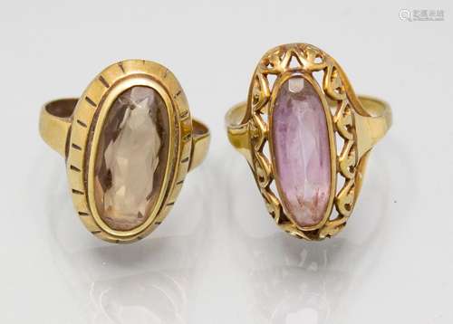 2 Damenringe / 2 ladies gold rings with amethyst and topaz