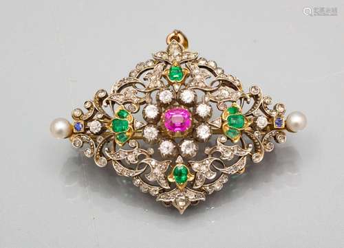 Brosche oder Anhänger / A silver and gold brooch or pendant,...