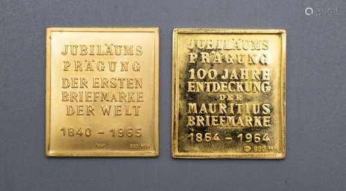 2 Goldmedaillen in Briefmarkenform, 1964 und 1965