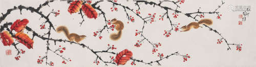 方楚雄 三只松鼠 己卯（1999年）作 纸本设色 镜芯