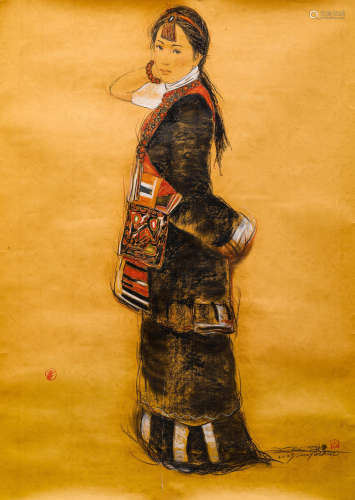 蔡玉水 藏族少女 2009年作 纸本设色 镜片