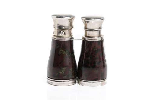 UNUSUAL ENGLISH SILVER MOUNTED DUAL SCENT BOTTLES