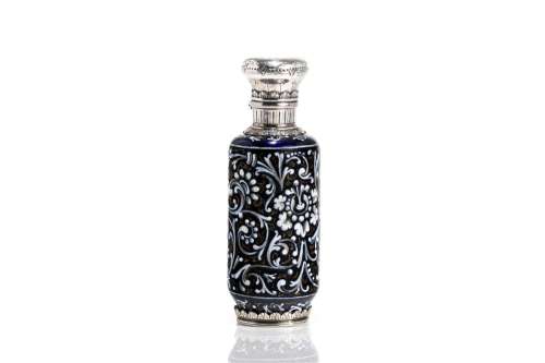 FRENCH SILVER MOUNTED ENAMEL SCENT BOTTLE