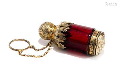 DOUBLE SIDED RUBY GLASS SCENT BOTTLE
