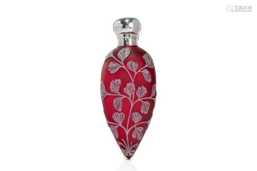 ENGLISH SILVER TOPPED CAMEO GLASS SCENT BOTTLE