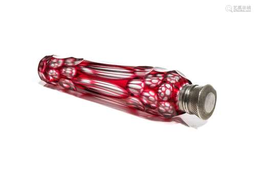 CRANBERRY FLASHED & FACETED GLASS SCENT BOTTLE