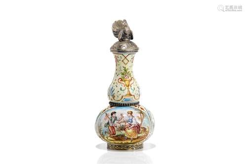 AUSTRIAN ENAMEL & SILVER MOUNTED SCENT BOTTLE