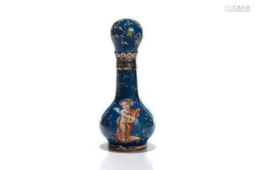 18th C ENAMEL & SILVER MOUNTED SCENT BOTTLE