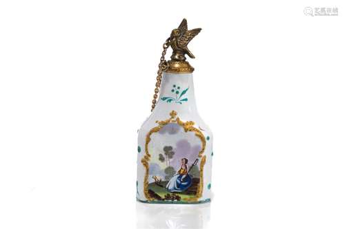 18th C ENGLISH STAFFORDSHIRE ENAMEL SCENT BOTTLE