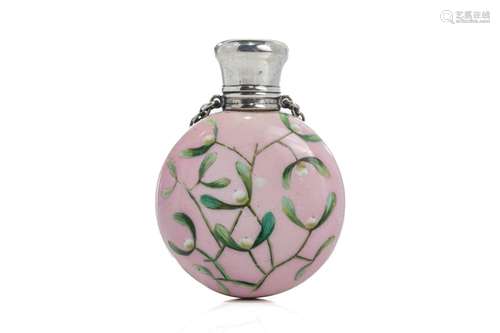 PORCELAIN & SILVER MOUNTED ENGLISH SCENT BOTTLE