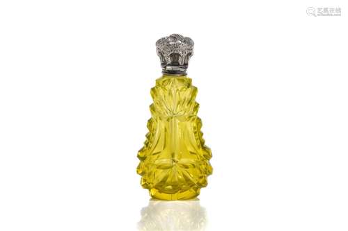 19th C URANIUM CUT GLASS SCENT BOTTLE