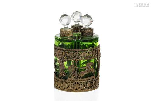 GREEN GLASS COLOGNE BOTTLE SET