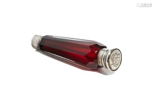 LATE VICTORIAN FACETED RED GLASS SCENT BOTTLE