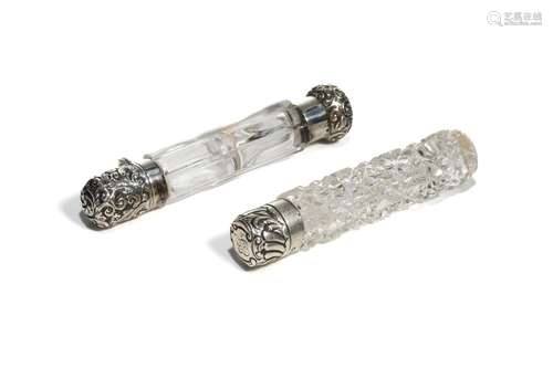 TWO SILVER MOUNTED CLEAR GLASS SCENT BOTTLES