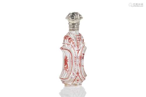 19th C RUBY RED FLASHED DUTCH GLASS SCENT BOTTLE