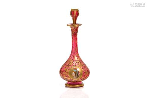 19th C BOHEMAIN CRANBERRY GLASS SCENT BOTTLE