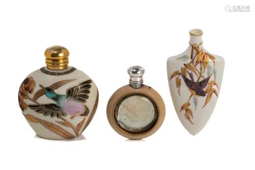 THREE ENGLISH PORCELAIN SCENT BOTTLES