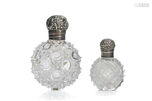 TWO ROUND CUT GLASS SCENT BOTTLES