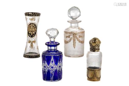 THREE CUT GLASS PREFUME BOTTLES