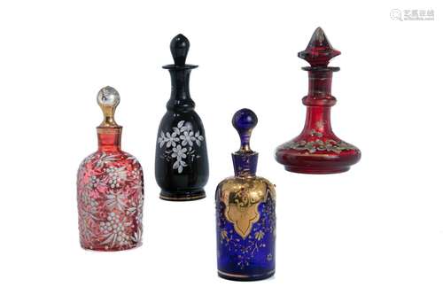 FOUR ANTIQUE GLASS PERFUME BOTTLES