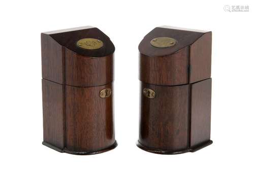 TWO ENGLISH MAHOGANY BOTTLE HOLDERS