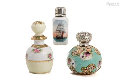 THREE PORCELAIN PERFUME BOTTLES