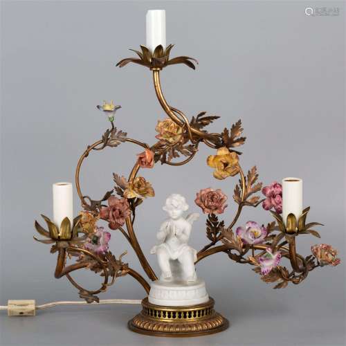 French angel flower candle holder bronze 19th century